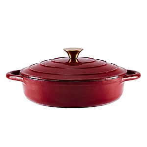 Barbary & Oak 28cm Cast Iron Shallow Casserole Dish Red