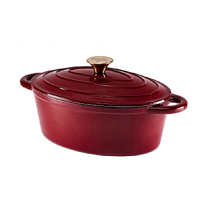 Barbary & Oak 29cm Cast Iron Oval Casserole Dish Red