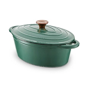 Barbary & Oak 29cm Cast Iron Oval Casserole Dish Green
