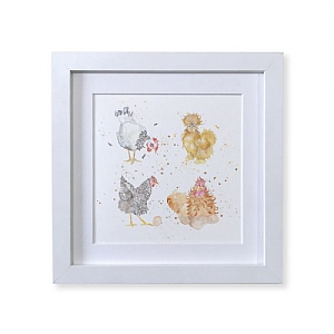 Kate of Kensington 'Hens' 8x8" White Framed Print