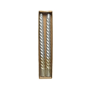 Decoris Box of 2 Candles Silver 25cm