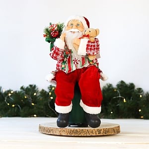 Sitting Santa with Bear (42cm) - Red