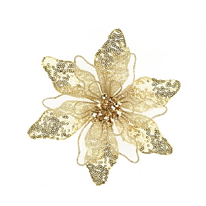 Floralsilk Gold & Champagne Sequin Chiffon Poinsettia Clip