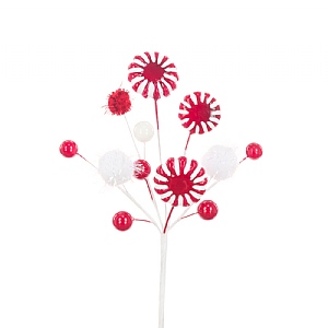 Floralsilk Red & WhiteBerry Pom Pom Pick 23cm