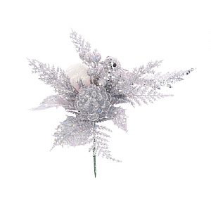 Silver Glitter Bird Pick 21cm