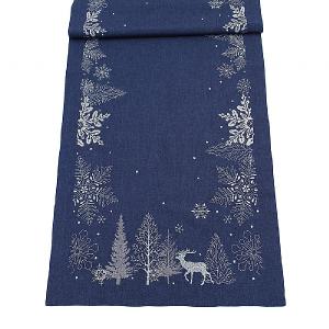 Peggy Wilkins Neve Table Runner Navy & Silver 35cm x 190cm