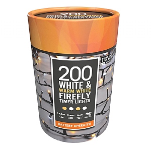 Festive 200 Warm White Firefly Timer Lights With Green Cable