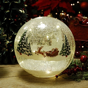 Festive Battery Operated Lit Crackle Sleigh Bauble 15cm