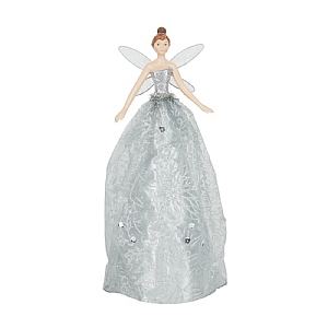 Gisela Graham Large Silver Glitter Fabric & Resin Tree Top Fairy