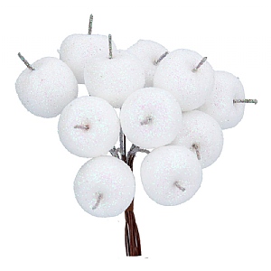 Gisela Graham White Glitter Mini Apple Bunch Pick
