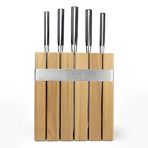 Sabatier Professional 5 Piece Kitchen Knife Set & Oak/Stainless Steel Knife Block
