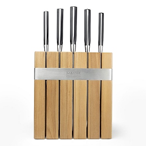 Sabatier Professional 5 Piece Kitchen Knife Set & Oak/Stainless Steel Knife Block