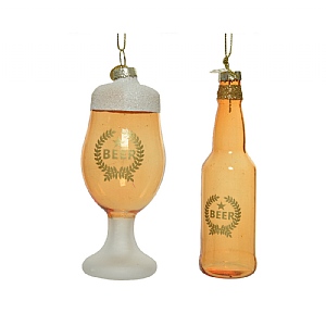 Decoris Glass Bottle & Glass Beer Decorations - Set of 2