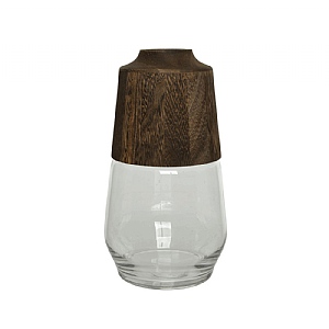 Glass & Wooden Vase 28.5cm