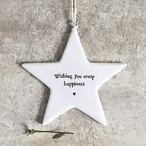 East of India 'Wishing You Every Happiness' Porcelain Star Ornament