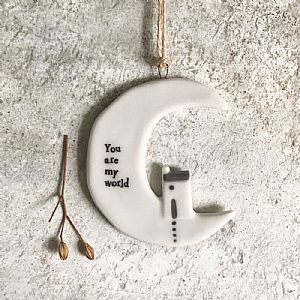 East of India 'You Are My World' Porcelain Moon Ornament