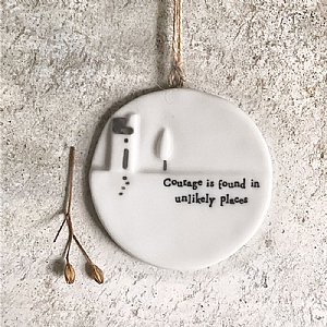 East of India 'Courage Is Found' Porcelain Moon Ornament