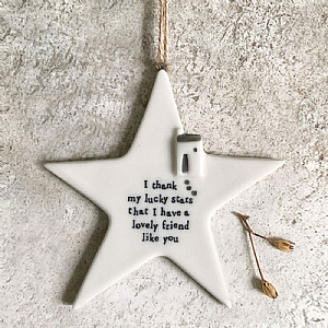 East of India 'Thank My Lucky Stars' Porcelain Star Ornament