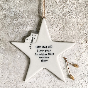 East of India 'How Long Will I Love You' Porcelain Star Ornament