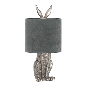 Silver Hare Table Lamp With Grey Velvet Shade