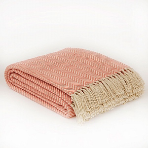 Weaver Green Herringbone Blanket Coral