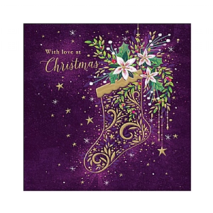 Noel Tatt 8 Purple Festive Stocking Premium Boxed Christmas Cards