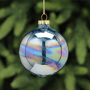 Festive Blue Petrol Effect Glass Bauble 8cm