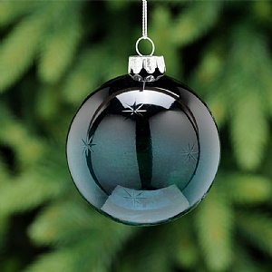 Festive Navy Blue Glass Bauble With Snowflake Design 8cm