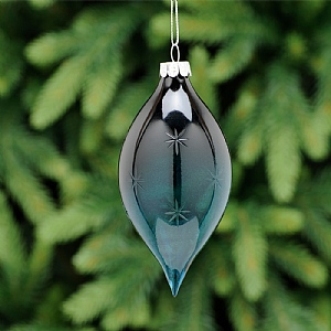 Festive Navy Blue Glass Drop With Snowflake Design 12cm