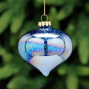 Festive Iridescent Blue Petrol Effect Glass Onion 8cm