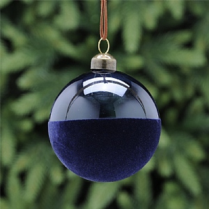Festive Clear Flocked Blue Glass Bauble 8cm