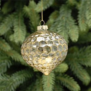 Festive Frosted Honeycomb Gold Glass Onion 8cm