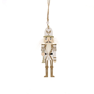Festive Wooden White & Gold Nutcracker Decoration 13cm