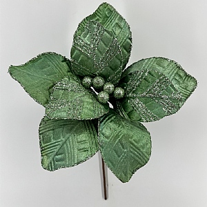 Festive Light Green & Silver Magnolia Stem 27cm