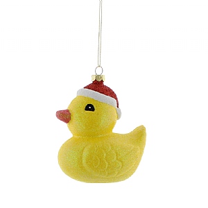 Festive Yellow Santa Duck Decoration 9cm