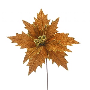 Festive Classic Gold Poinsettia With Glitter Stem 66cm