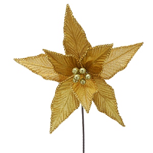 Festive Gold Poinsettia With Gold Sequin Stem 50cm