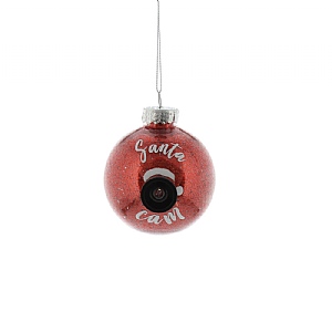 Festive Glitter Filled Santa Cam Bauble (8cm) - Red