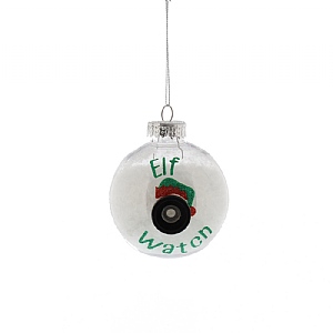 Festive Glitter Filled Elf Watch Bauble (8cm) - White