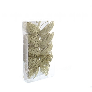 Festive Pack Of Gold Glitter Butterflies 4 X 15cm