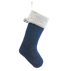 Festive Navy Blue Stocking With Grey Fur Cuff 46cm