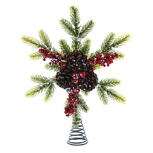 Festive Red Berries & Pine Tree Topper 33cm