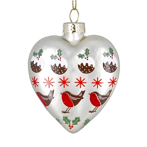 Gisela Graham Matt White Glass Heart Hanging Tree Decoration