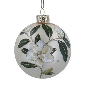 Gisela Graham Matt Cream Magnolia Glass Bauble