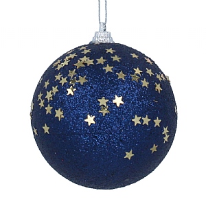Gisela Graham Dark Blue Glitter Poly Ball with Gold Stars Tree Decoration