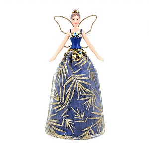 Gisela Graham Small Blue & Gold Resin & Fabric Tree Top Fairy