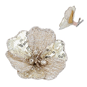 Gisela Graham Pale Gold Fabric & Sequin Magnolia Clip