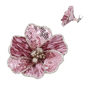 Gisela Graham Dark Pink & Gold Sequin Magnolia Clip