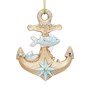 Gisela Graham Blue & Gold Resin Anchor Tree Decoration