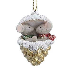 Gisela Graham Resin Mice in Gold Cone Tree Decoration